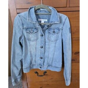 Abercrombie & Fitch Size Large Distressed Denim Jean Jacket Y2K Grunge Buttons
